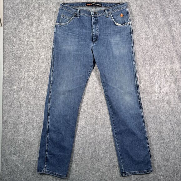 Wrangler FR Jeans Mens 36x34 Blue Denim Advanced Comfort Outdoor Work Wear - Picture 1 of 14